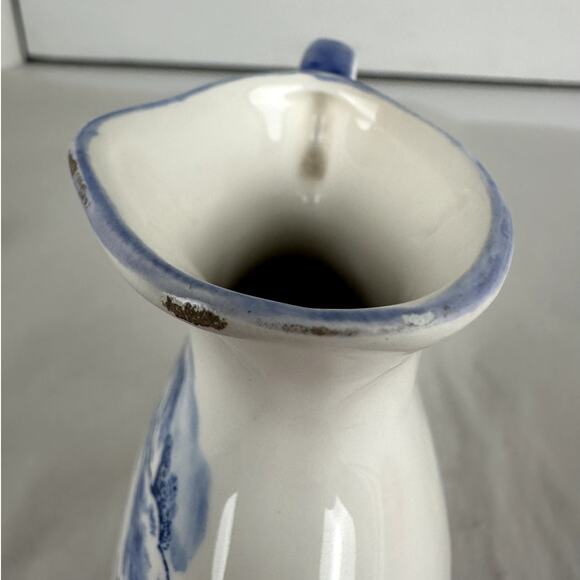 Pitcher Dutch Ceramic Left Handed Poem Blue Trim Lettering 5 Ins. Tall - Picture 5 of 7